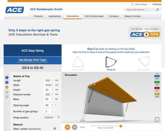 ACE gas spring calculation tool ACE gas spring calculation tool